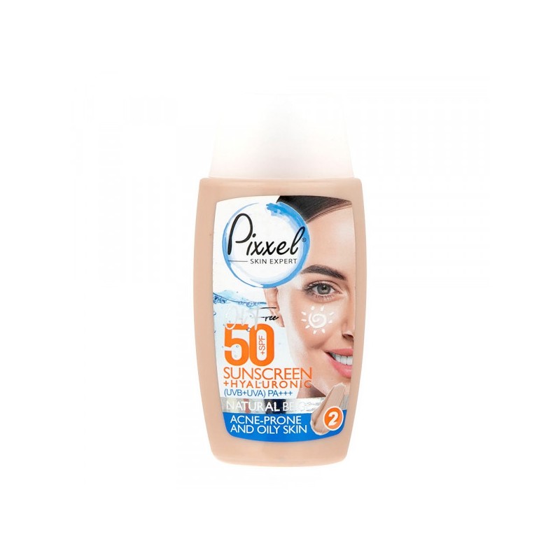 کرم ضد آفتاب SPF  50 مناسب پوست چرب و آکنه دار مدل Natural Beige پیکسل 50 میل