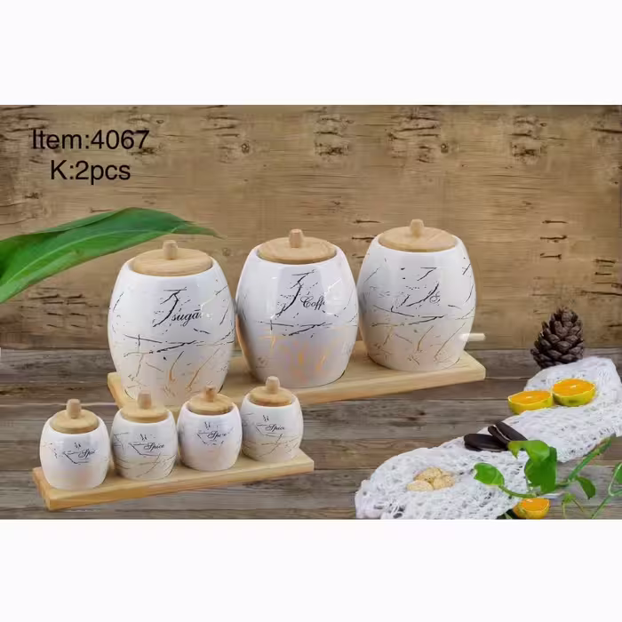 سرویس ادویه پاسماوری 7 پارچه مدل ونیز طرح ماربل آب طلا، در 5 رنگ ( کد 4067 )