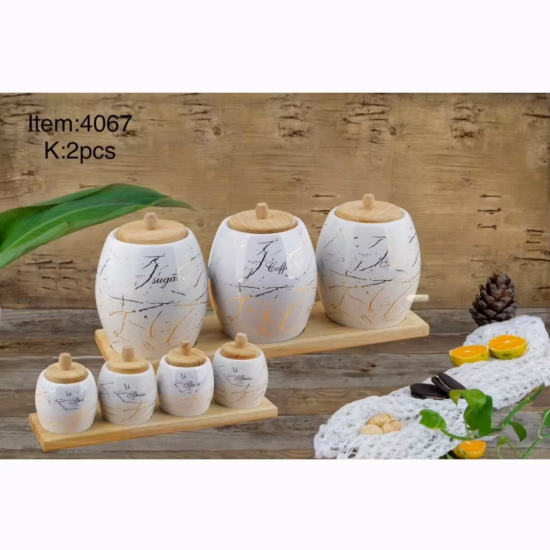 سرویس ادویه پاسماوری 7 پارچه مدل ونیز طرح ماربل آب طلا، در 5 رنگ ( کد 4067 )