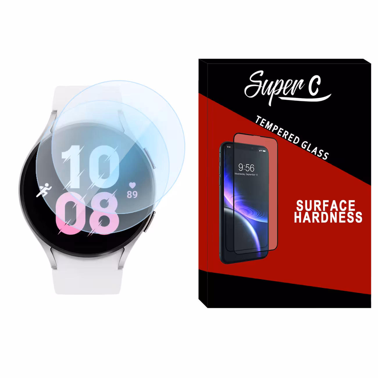 محافظ صفحه نمایش شیشه ای سوپرسی مدل SH-SC مناسب برای ساعت هوشمند سامسونگ Galaxy Watch 5 44mm بسته دو عددی