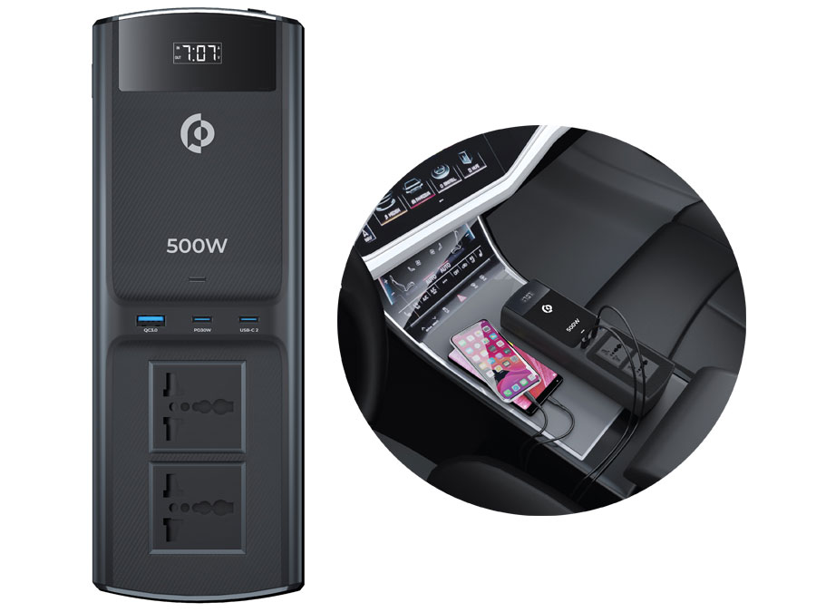 اینورتر خودرو برق  500 وات و پاوربانک پاورولوژی Powerology Universal Multi-Port Car Inverter PCCSR008