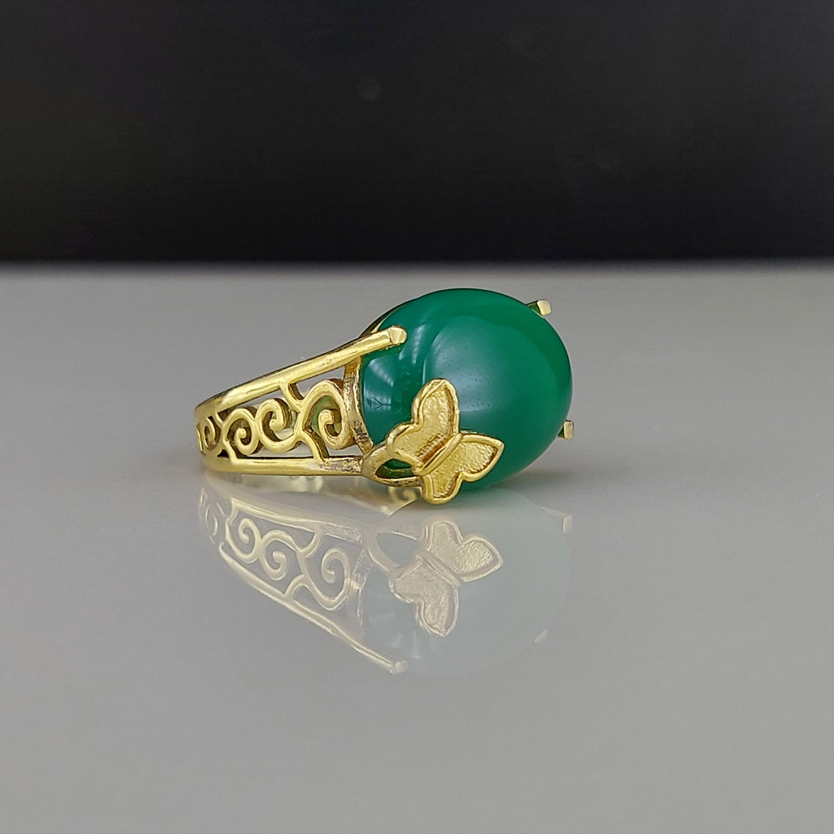 انگشتر نقره زنانه عقیق سبز طرح پروانه 