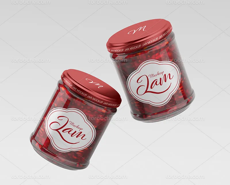 موکاپ بسته بندی شیشه ای مربا انار | گرافیک با طعم تربچه