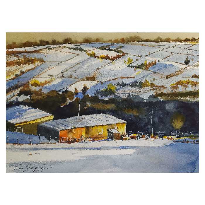 نقاشی آبرنگ طرح مزرعه ی برفی کد 10