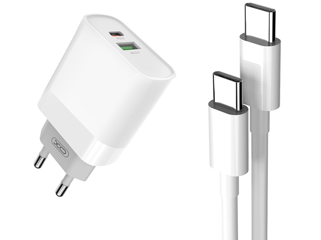 شارژر دیواری فست شارژ تایپ‌سی و یواس‎بی همراه کابل تایپ‌سی ایکس‌او XO 18W FAST EU QC3.0 PD FAST charger with type-c fast cable type-c L64