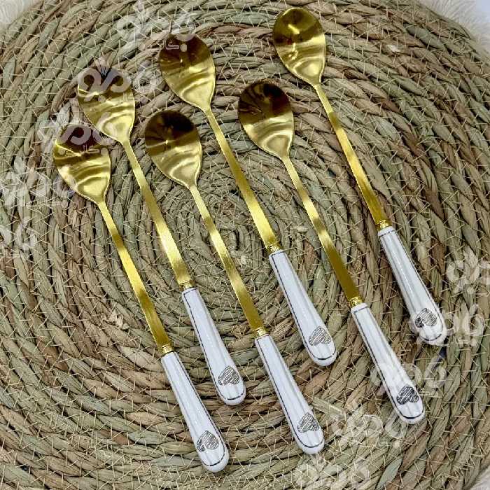 سرامیک قلبی سفید طلایی قاشق شربت