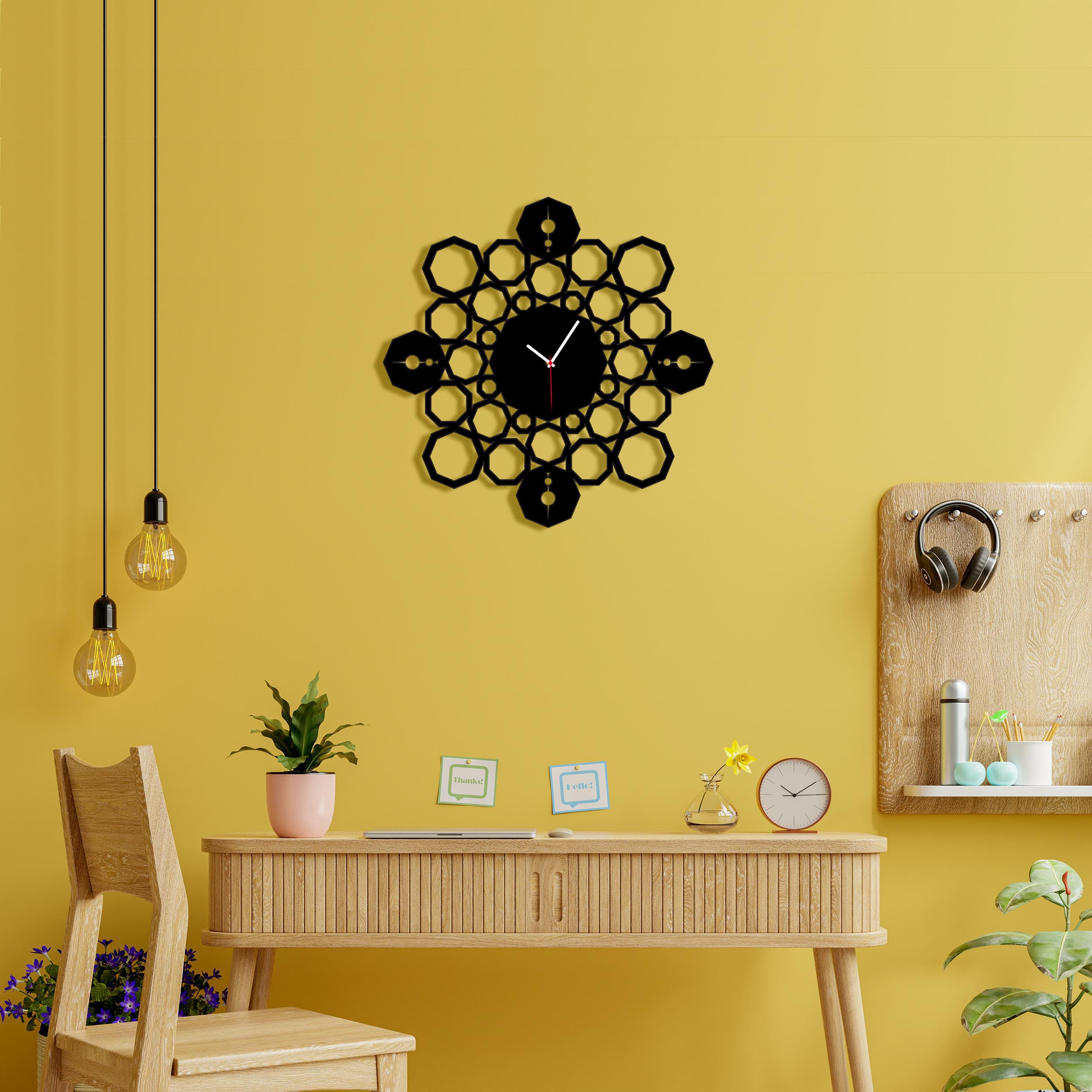 ساعت دیواری ماهوت طرح چند ضلعی کد 066