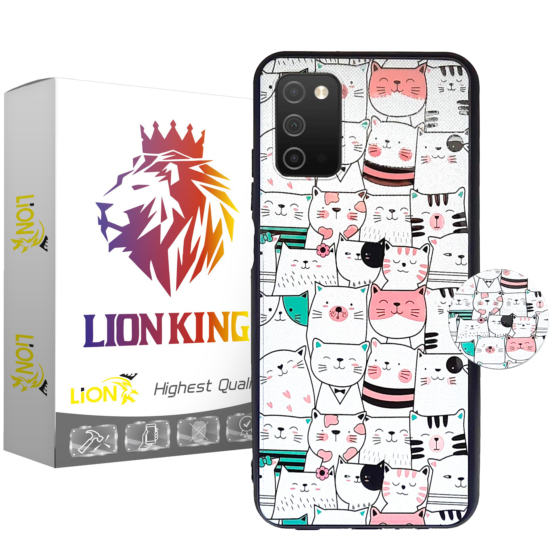 کاور لاین کینگ مدل گربه ها مناسب برای گوشی موبایل سامسونگ Galaxy A03s به همراه پایه نگهدارنده