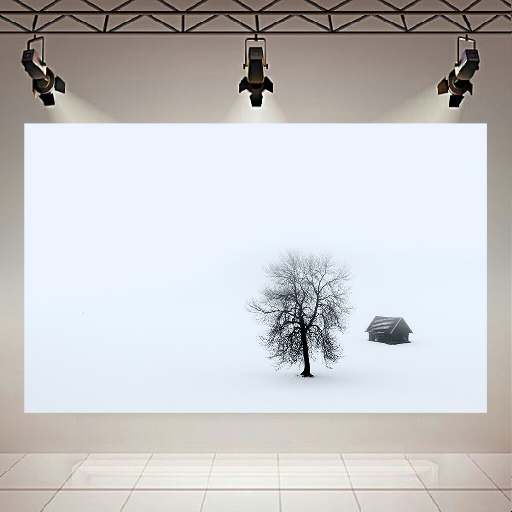 تابلو بوم طرح مینیمال مدل تک درخت و کلبه کد AR2938