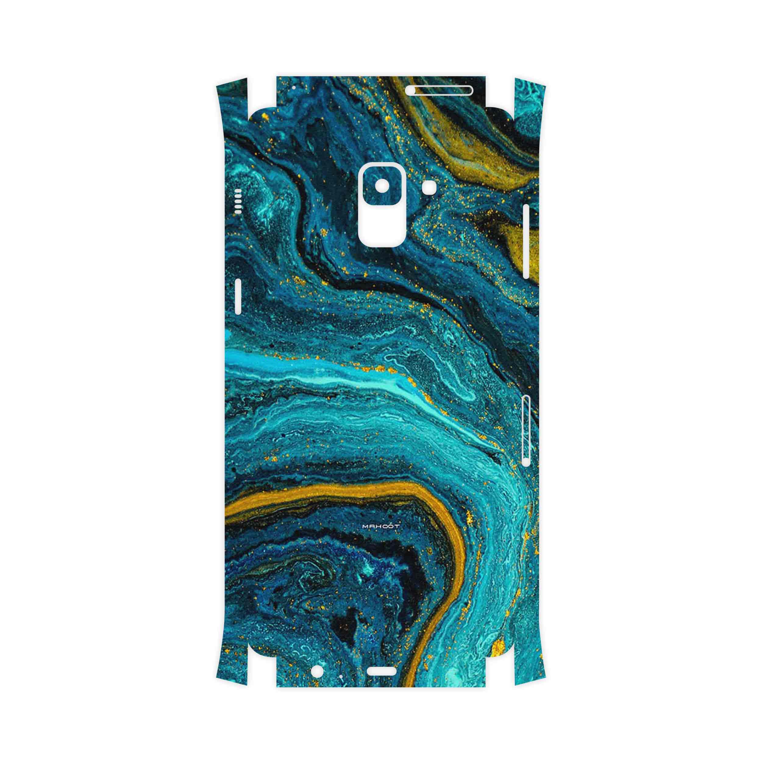 برچسب پوششی ماهوت مدل Turquoise marblewith golden streaks-FullSkin مناسب برای گوشی موبایل سامسونگ Galaxy A8 Plus 2018