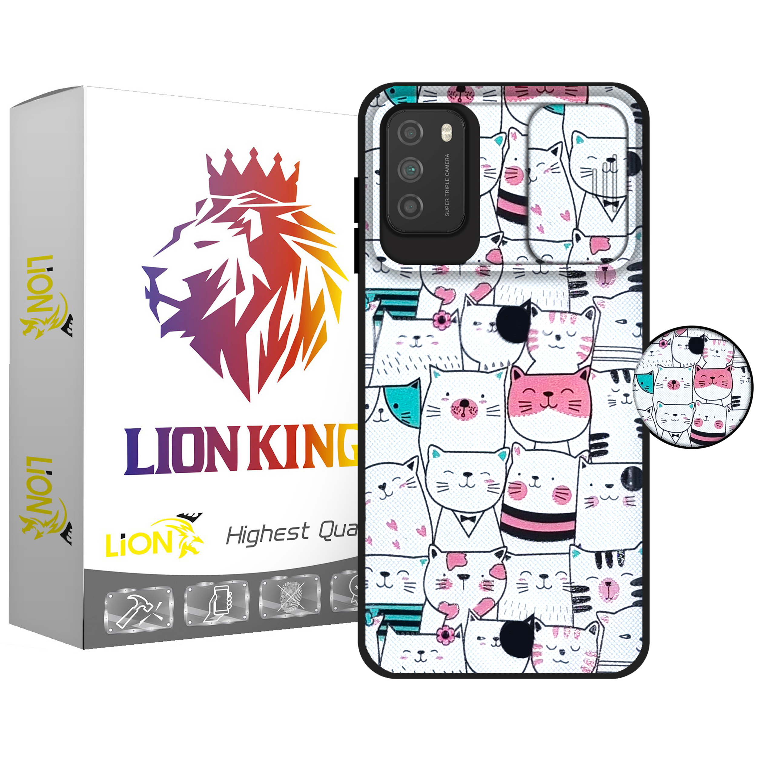   کاور لاین کینگ مدل Catpet J2 مناسب برای گوشی موبایل شیائومی Poco M3  به همراه پایه نگهدارنده