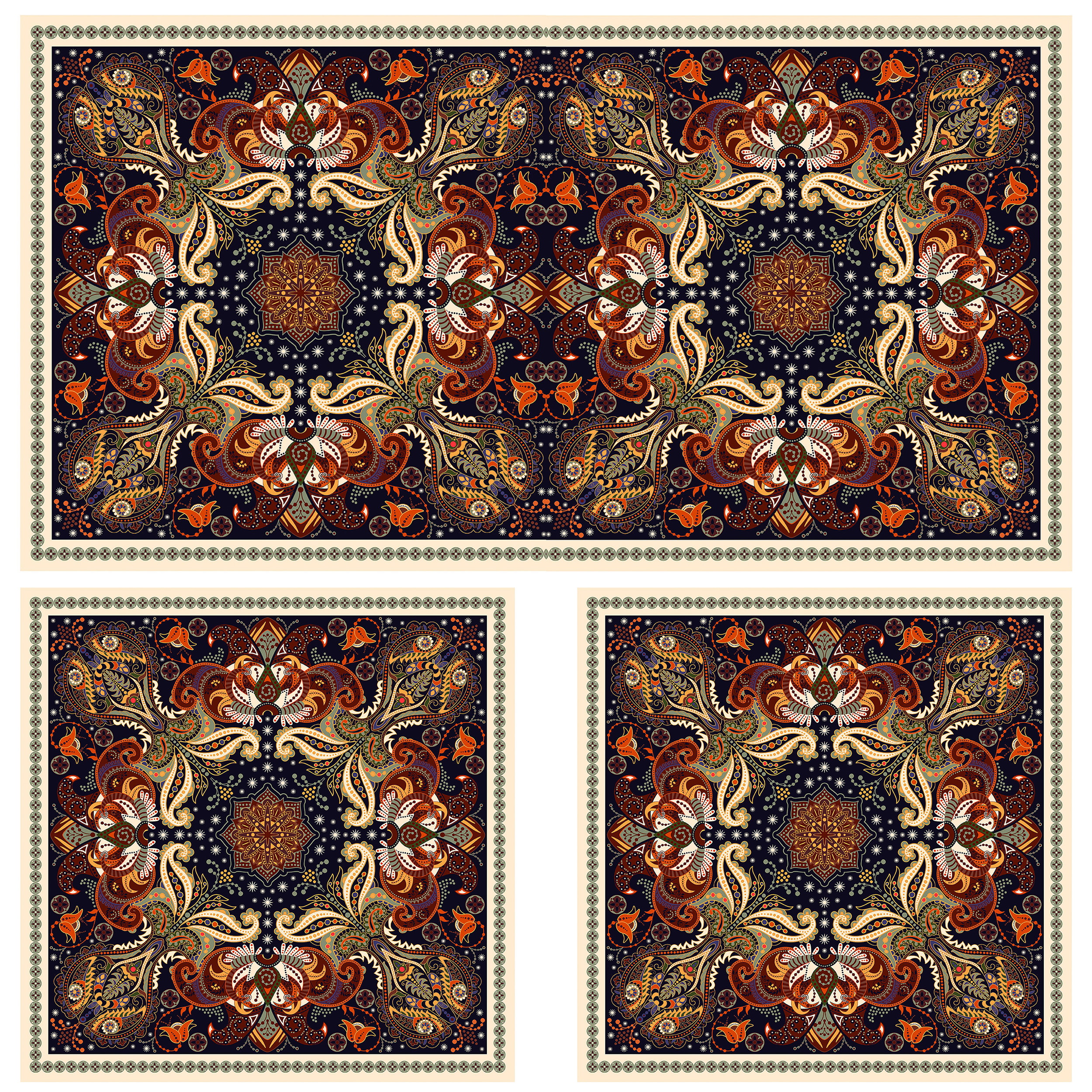 ست رومیزی سه تکه طرح اسلیمی کد 140053