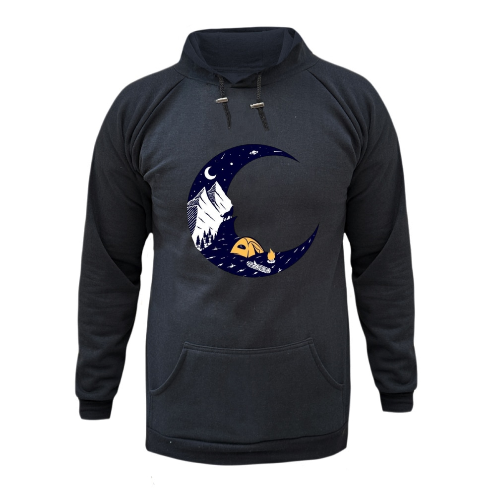 هودی زنانه مدل ماه و کمپ رنگ دغال سنگی