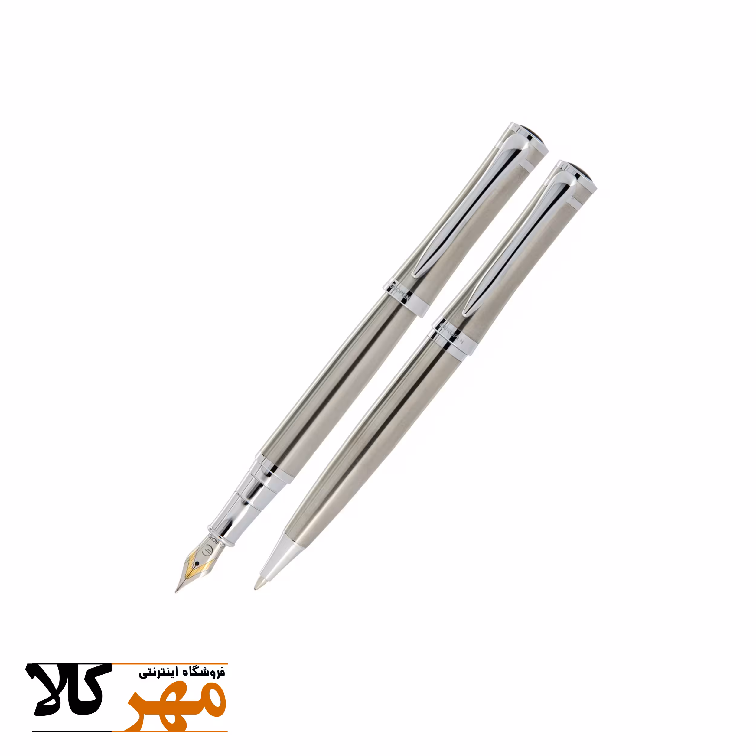 قلم ست خوکار و خودنویس رنگ استیل EUROPEN مدل VICTOR