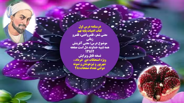 پاورپوینت درسنامه درس اول  کتاب ادبیات پایه نهم معنی شعر، قلمروادبی، قلمرو زبانی