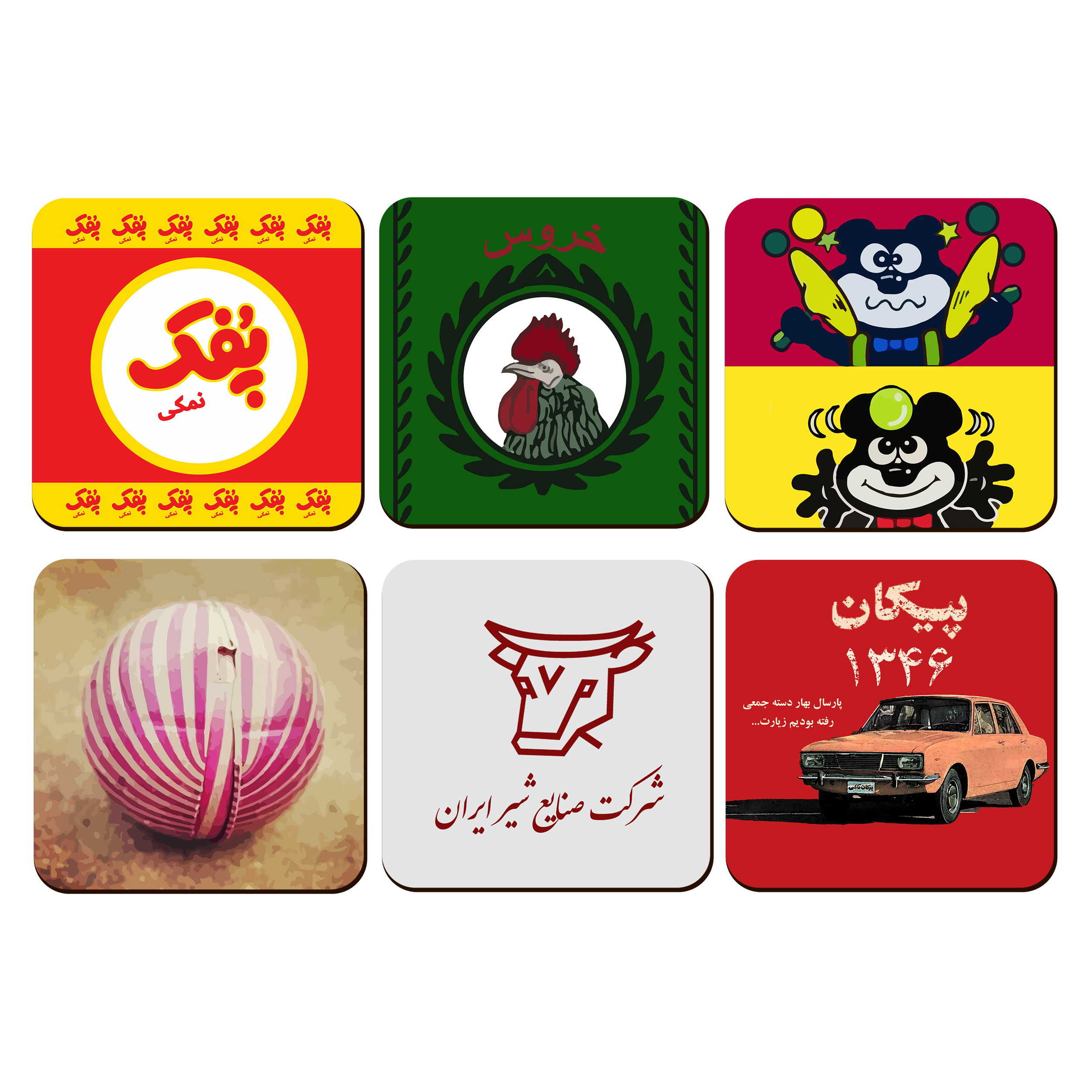 زیر لیوانی لوکسینو مدل یادش بخیر طرح خاطرات کودکی کد 123 مجموعه 6 عددی