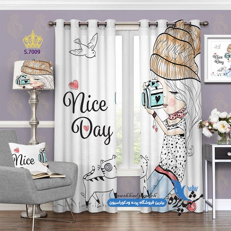 پرده پانچ دخترانه طرح دختر عکاس کد s-7009