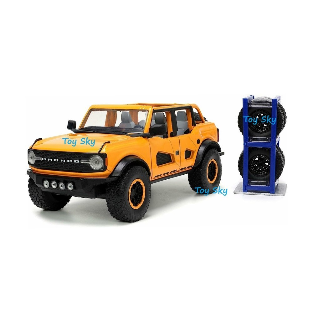 ماکت ماشین - فورد برونکو 2021 - Ford Bronco 2021 - مقیاس 124 برند جادا Jada رنگ زرد - فلزی - فول بازشو + تجهیزات اضافی