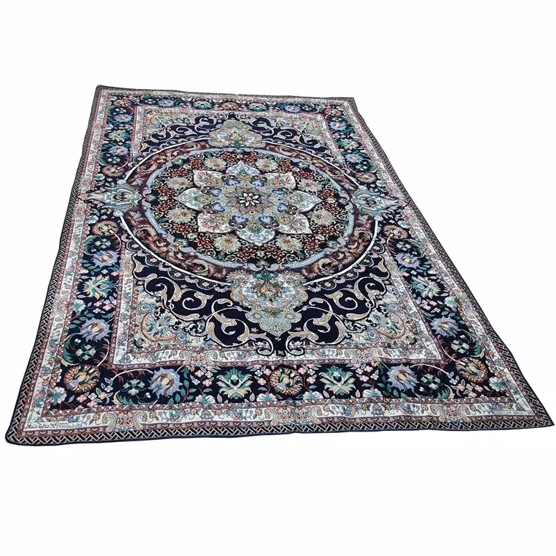روفرشی مخمل زرکدار با کیفیت و طرح جذاب سایز 12 متری رنگ سرمه ای