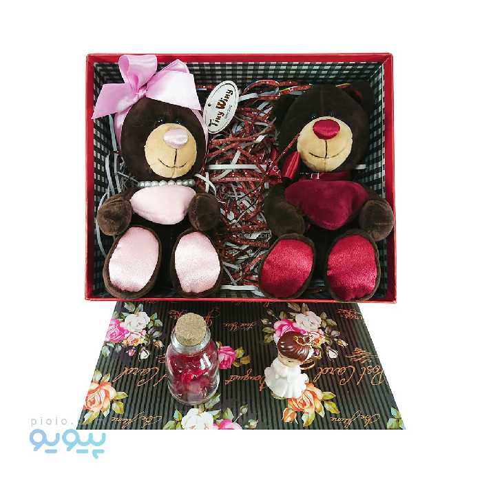 پک کادو ولنتاین عروسک خانم و آقای خرس قهوه ای