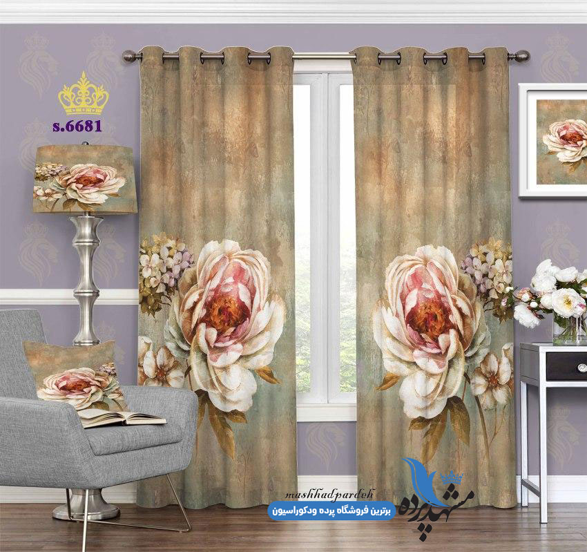 پرده پانج گل سه بعدی کد s-6681