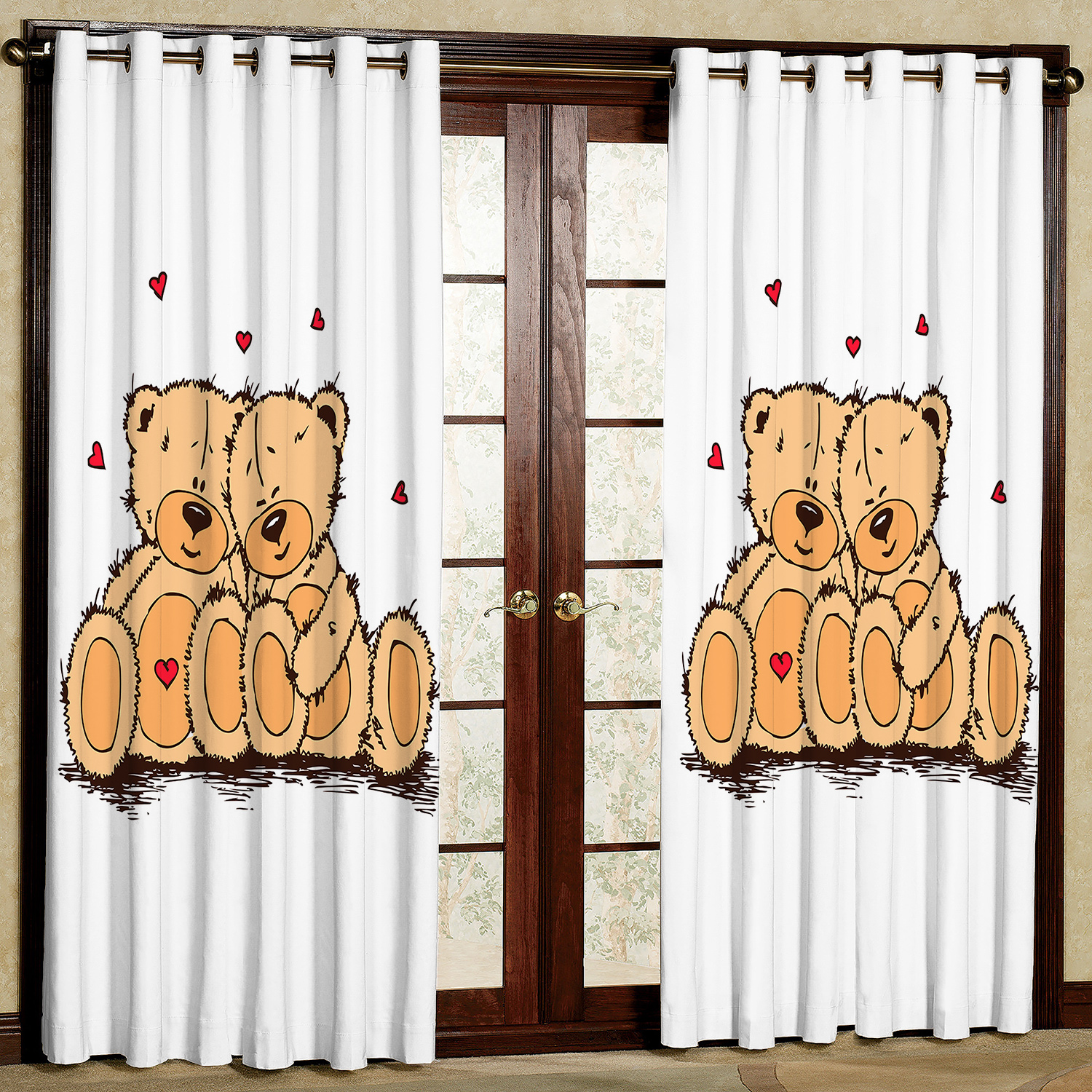  پرده  مدل خرس و قلب هازان پانچی کد 4458 سایز 140x200 سانتی متر