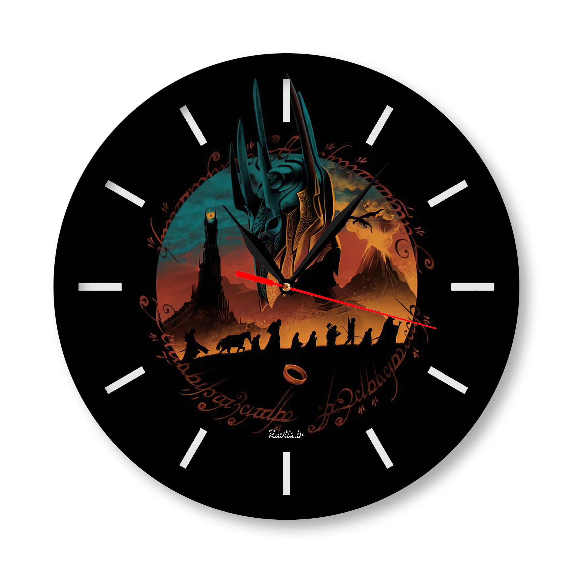 ساعت دیواری  راویتا مدل ارباب حلقه ها کد  3321  در رنگ های مشکی و سفید 