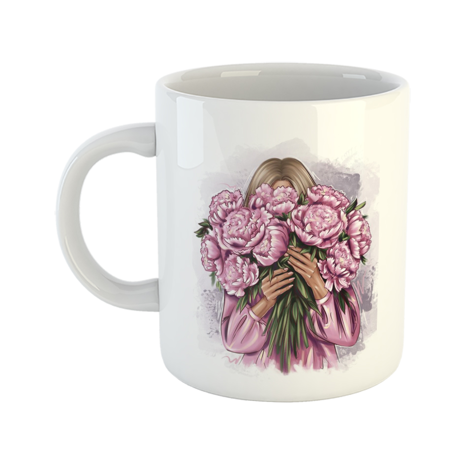 ماگ طرح کارتونی مدل دختر و گل