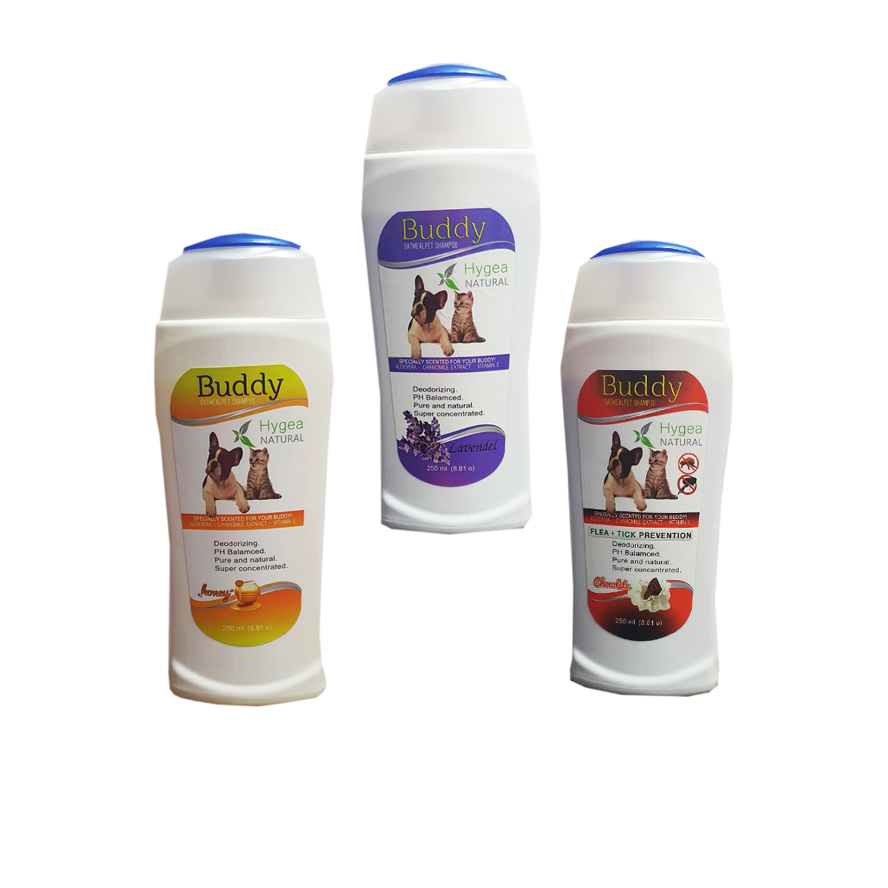 شامپو سگ و گربه بادی مدل Hygea Natural سه رایحه حجم 300 میلی لیتر بسته 3 عددی