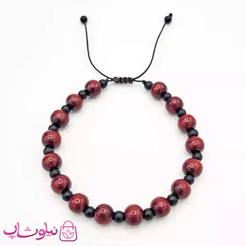 دستبند مهره ای مشکی زرشکی