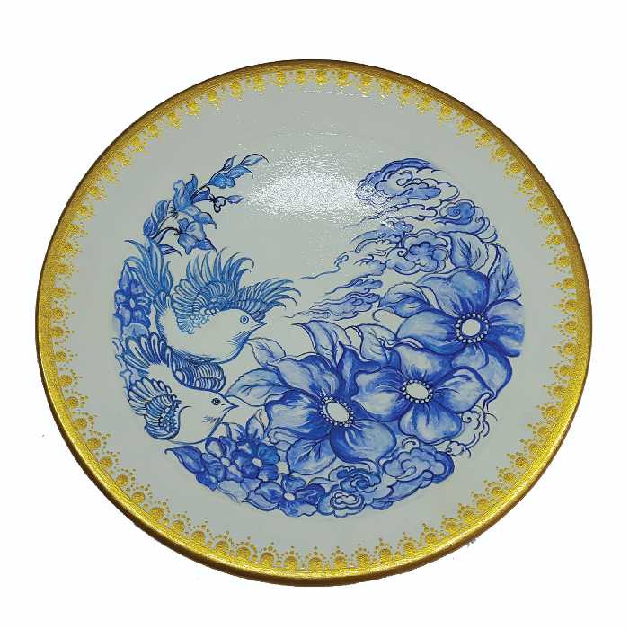 بشقاب دیوارکوب سفالی طرح گل و مرغ مدل 601