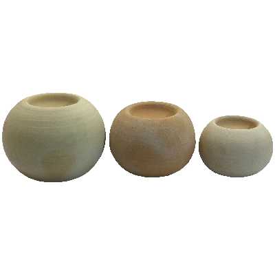 جا شمعی سفالی خام مدل توپی کد SH100 مجموعه سه عددی