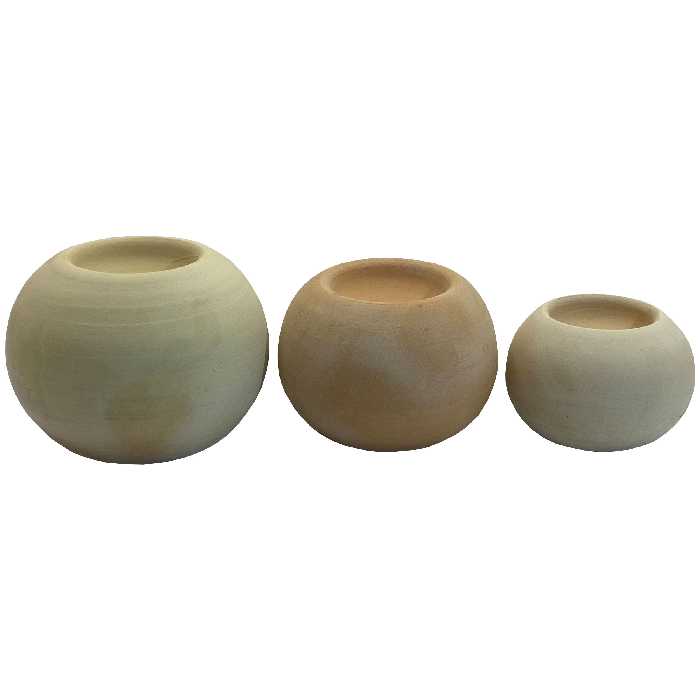 جا شمعی سفالی خام مدل توپی کد SH100 مجموعه سه عددی