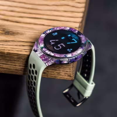 برچسب ماهوت طرح Purple Flower مناسب برای ساعت هوشمند هوآوی Watch GT 2e