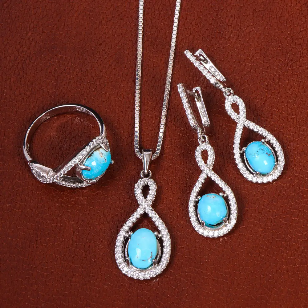 نیم ست فیروزه زنانه کد 21060 - جواهری مشاهیر