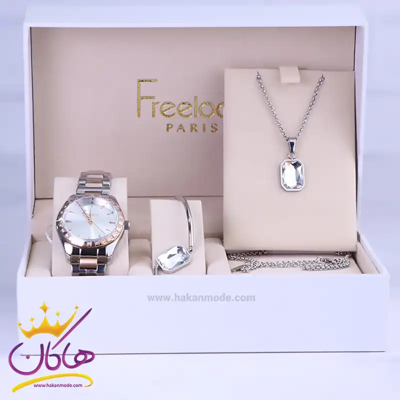 ست سرویس و ساعت مچی فری لوک زنانه فلزی نقره ای رزگلد FL.1.10400/4
