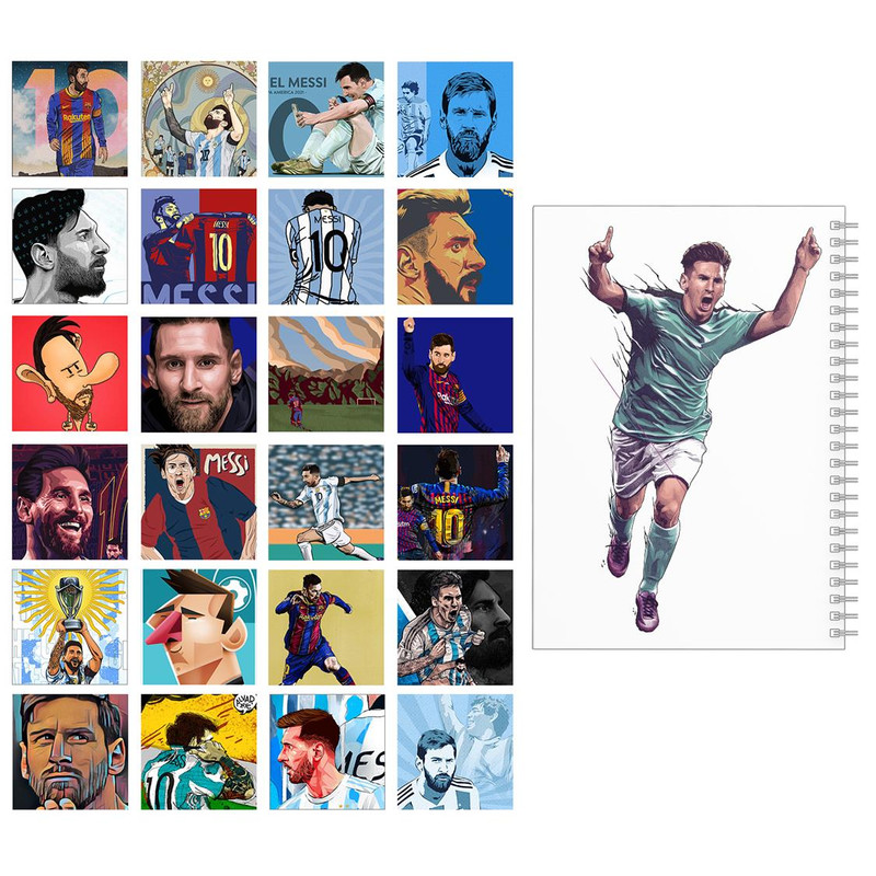   دفتر مشق باژیکان طرح فوتبالی مسی کد 20214351 به همراه فتوکارت مجموعه 24 عددی