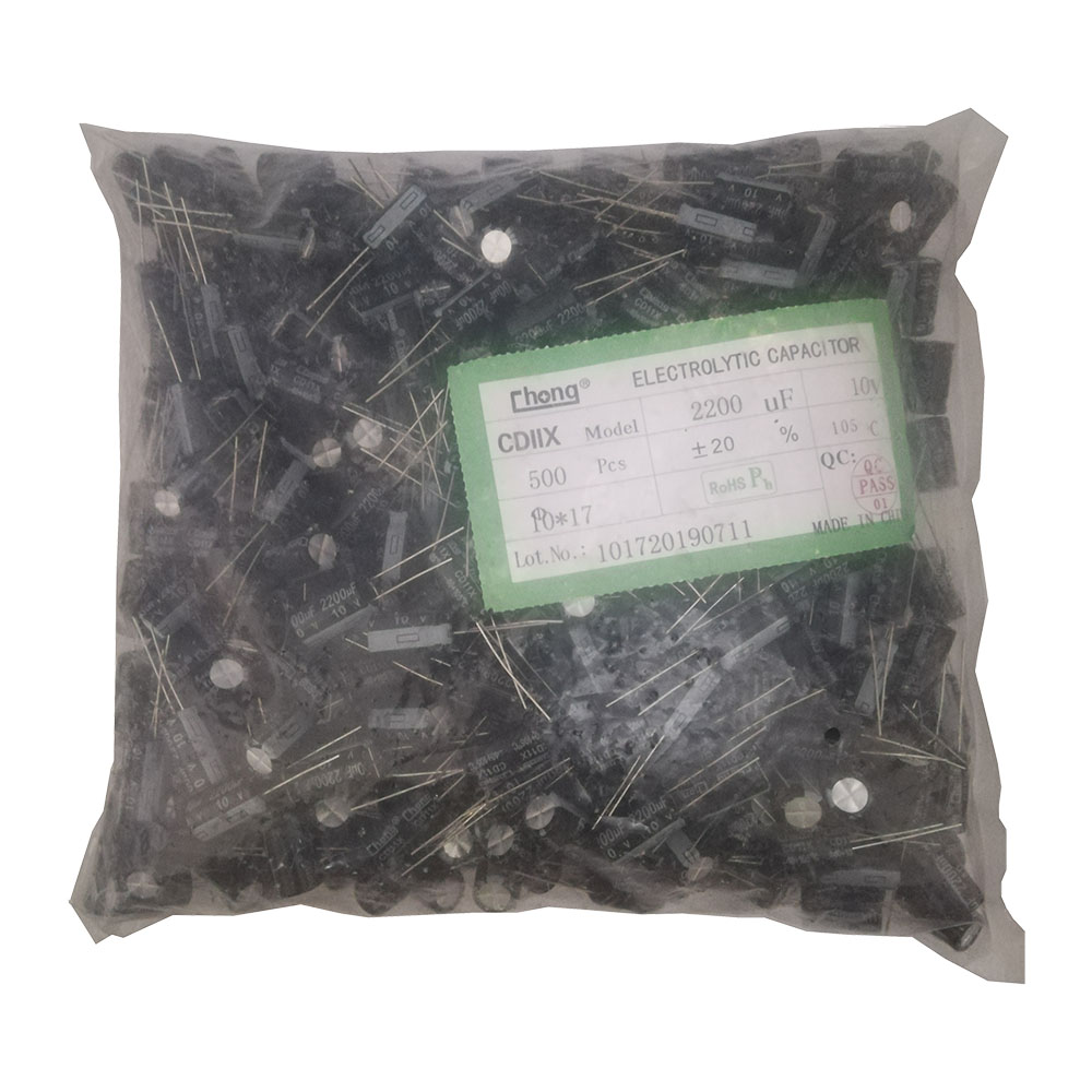 خازن الکترولیت 2200 میکرو فاراد 10 ولت مدل 10x17 بسته 500 عددی