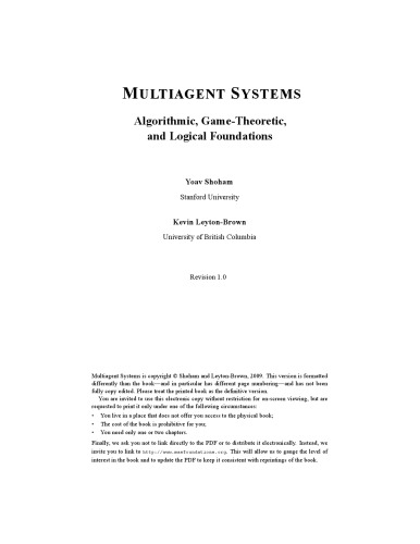 خرید و دانلود نسخه کامل کتاب Multiagent systems: algorithmic, game-theoretic, and logical foundations