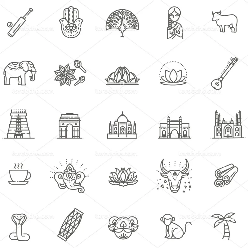 وکتور ست آیکون مقدسات هندی | گرافیک با طعم تربچه
