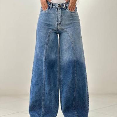 شلوار فول بگ مدل دوخت مورب آبی کمرپشت کش