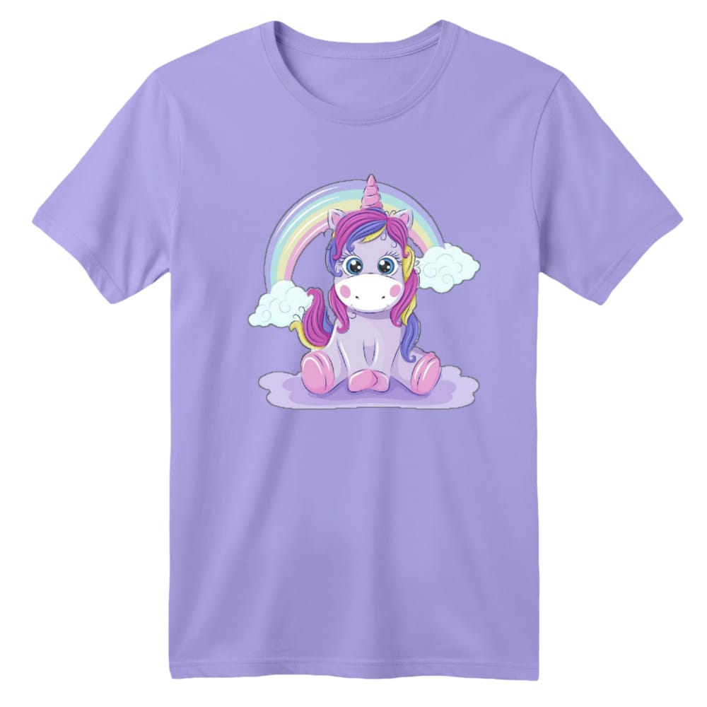 تی شرت آستین کوتاه بچگانه مدل یونیکورن کد 51 رنگ یاسی