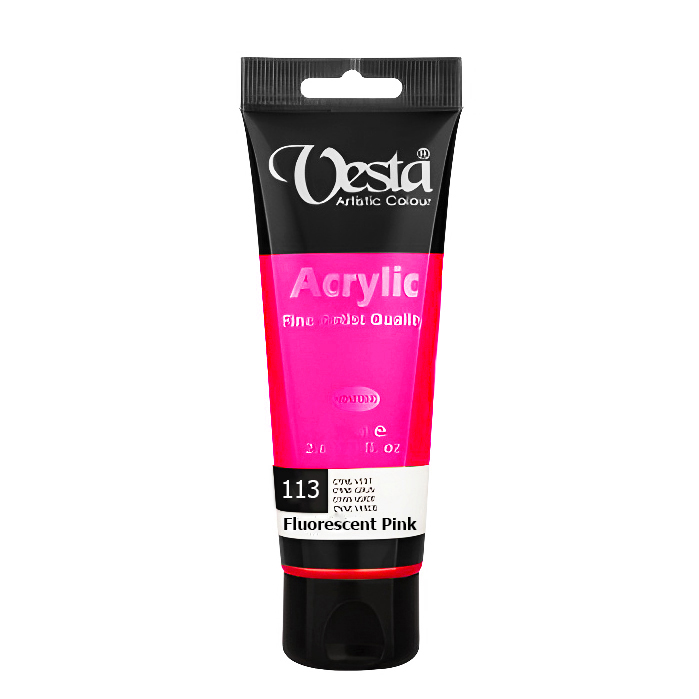 رنگ اکریلیک تکی وستا Fluorescent Pink 113 حجم 75 میلی لیتر