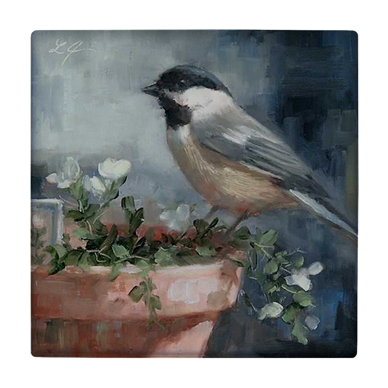 کاشی کارنیلا طرح پرنده و گلدان سفالی مدل لوحی کد klh964