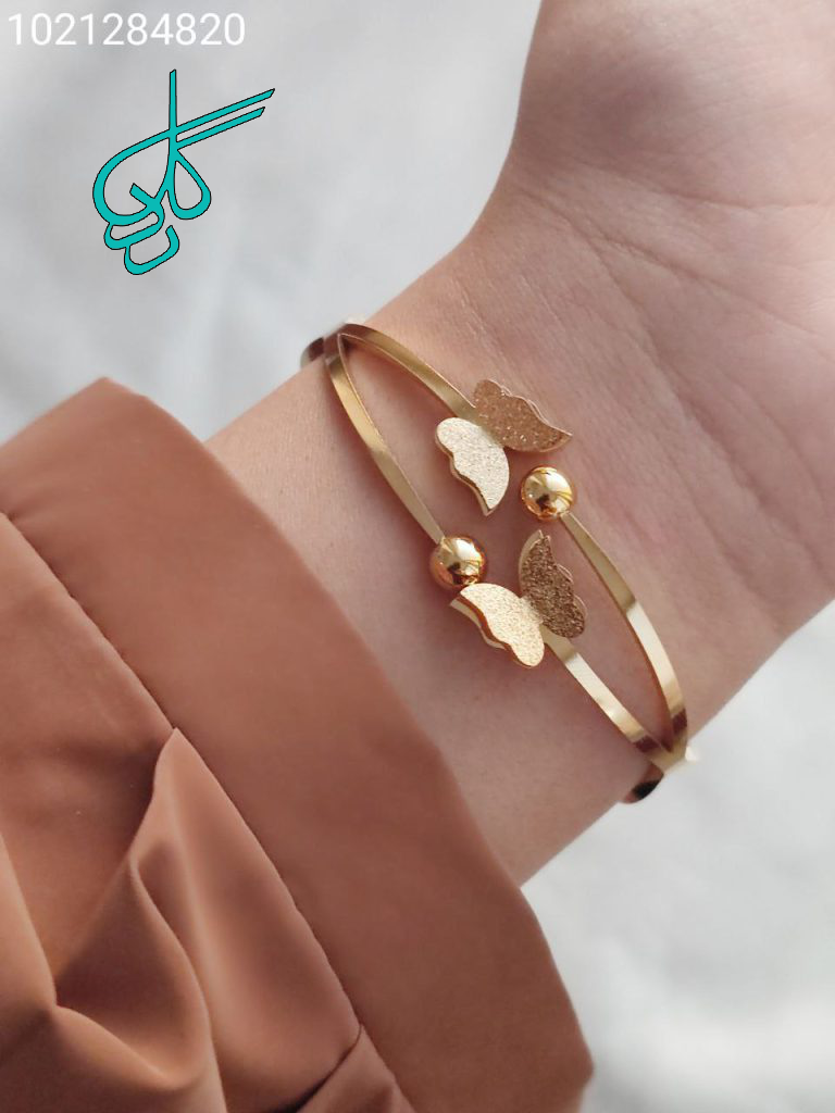 خرید تکدست استیل زنانه طلایی طرح پروانه رنگ ثابت ضد حساسیت کد 1215840 - ردگل