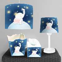 ست لوستر و آباژور و ساعت دیواری اتاق نوزاد طرح فیل با زمینه آسمان و ستاره BA-9290