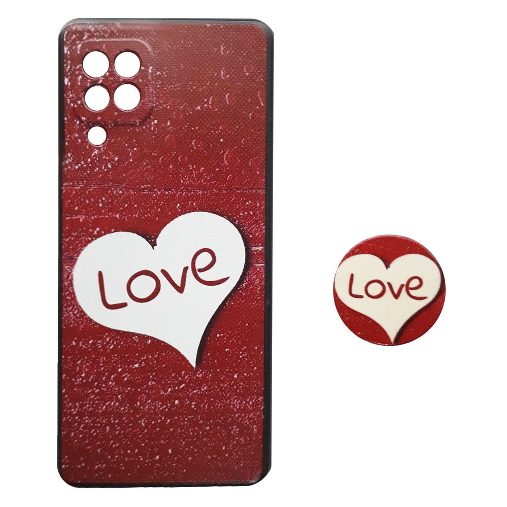 کاور طرح Love کد S7496 مناسب برای گوشی موبایل سامسونگ Galaxy A22 4G به همراه پایه نگهدارنده