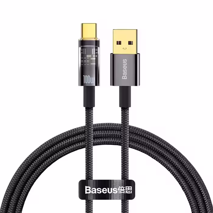 کابل شارژ USB به Type-C بیسوس مدل Explorer Auto Power Off CATS000301 طول 2 متر توان 100 وات
