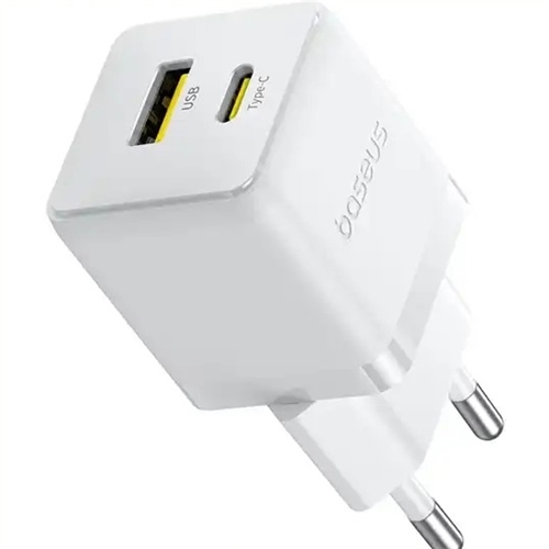 آداپتور شارژ دو پورت 30 وات با کابل Baseus Palm Fast Charger 30W Type-C USB CCZC30UE