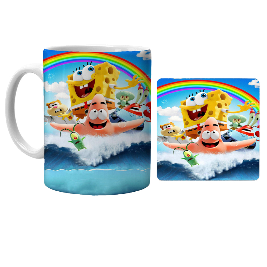 ماگ مدل باب اسفنجی کد xo6 همراه با زیرلیوانی